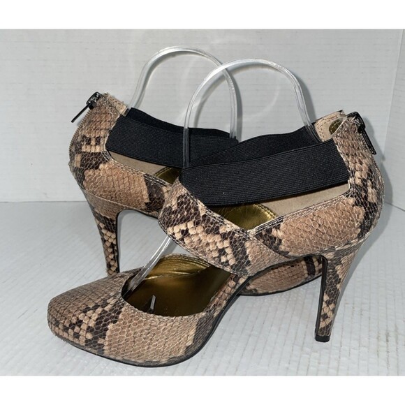 Nine West Heels Women’s Size 11 Faux Snakeskin Dress Pointed Toe Ankle Strap - Picture 8 of 12